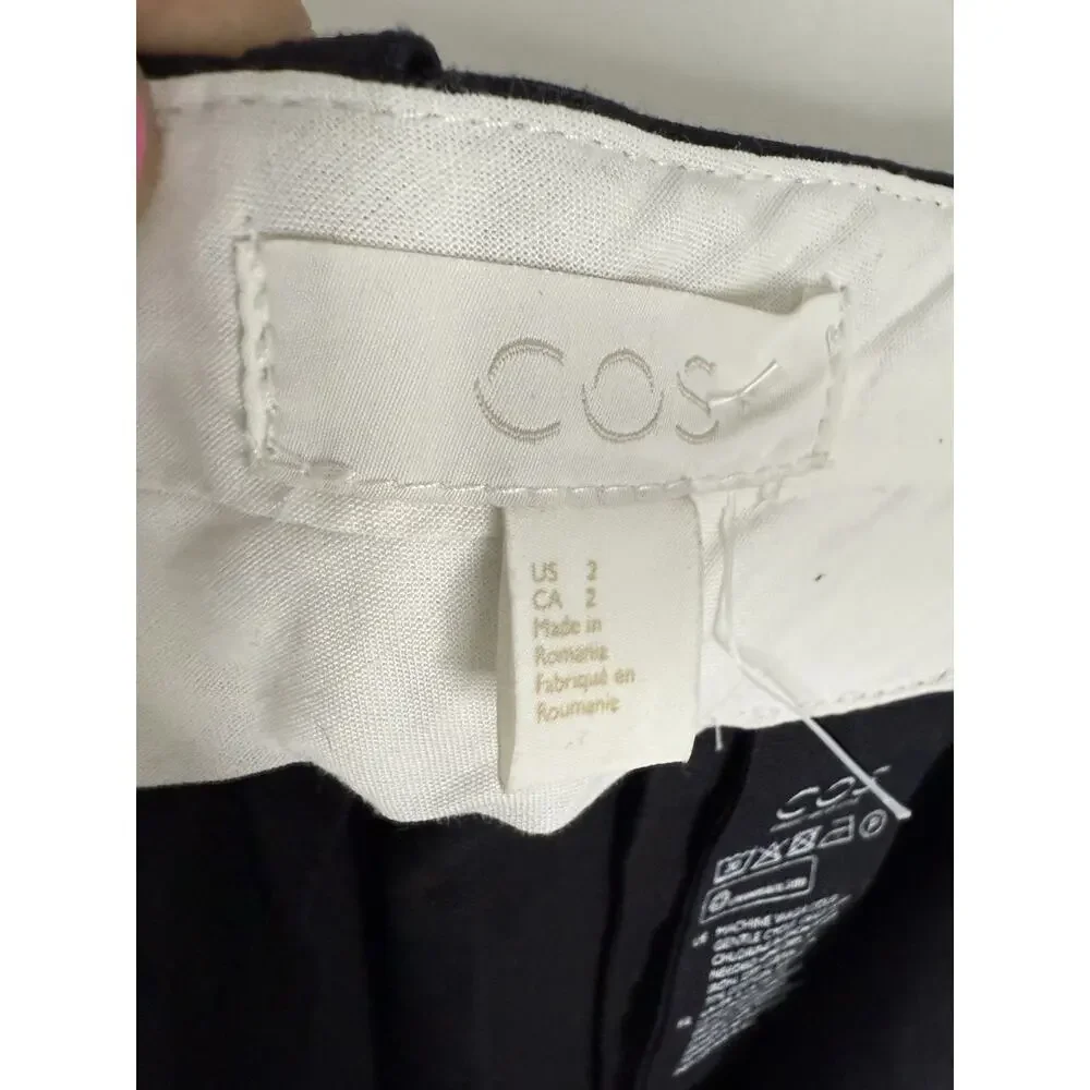 COS Pleated Crop Trouser Pants Size 2 Cotton Linen High Rise Career Minimalist